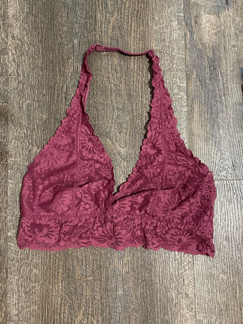 PINK Victoria's Secret Lace Halter Bralette - Wine